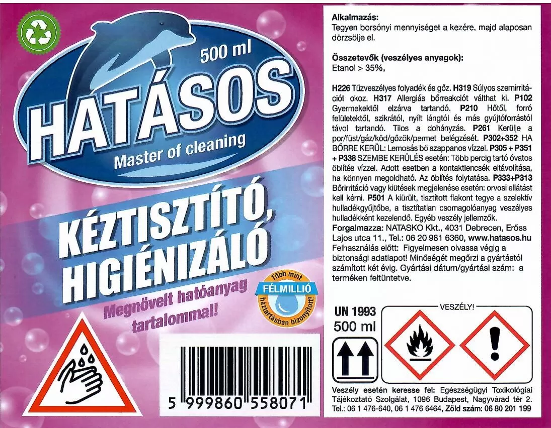 Hatásos kéztisztító higiénizáló 500 ml